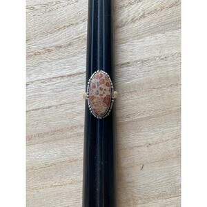 Leopard Jasper and silver boho ring size 9.5